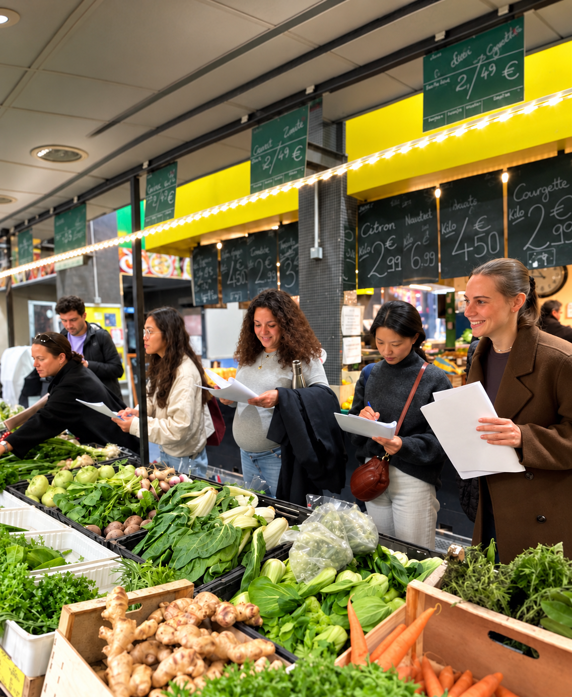 A group of expats exploring a Paris market